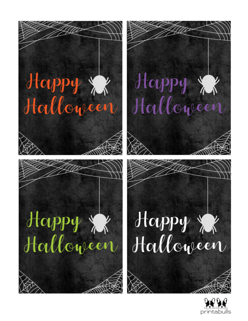 happy halloween printable cards with spiders