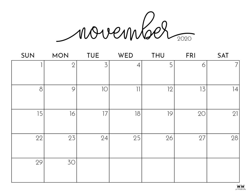 Printable November 2020 Calendar-Style 1