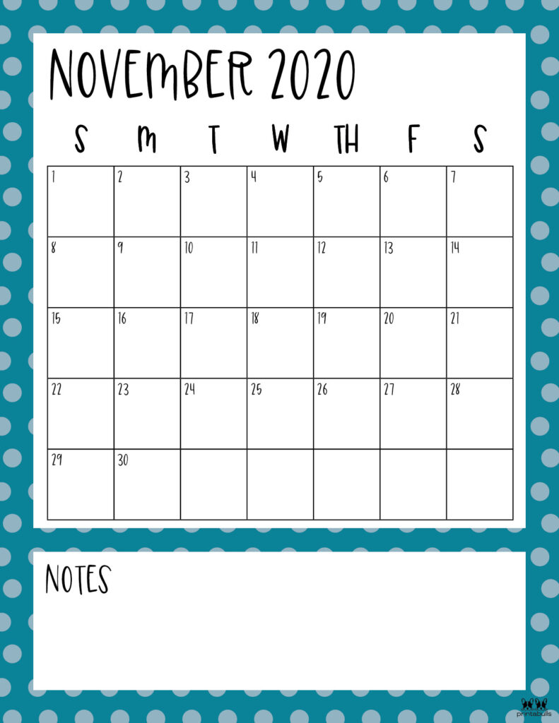 Printable November 2020 Calendar-Style 10