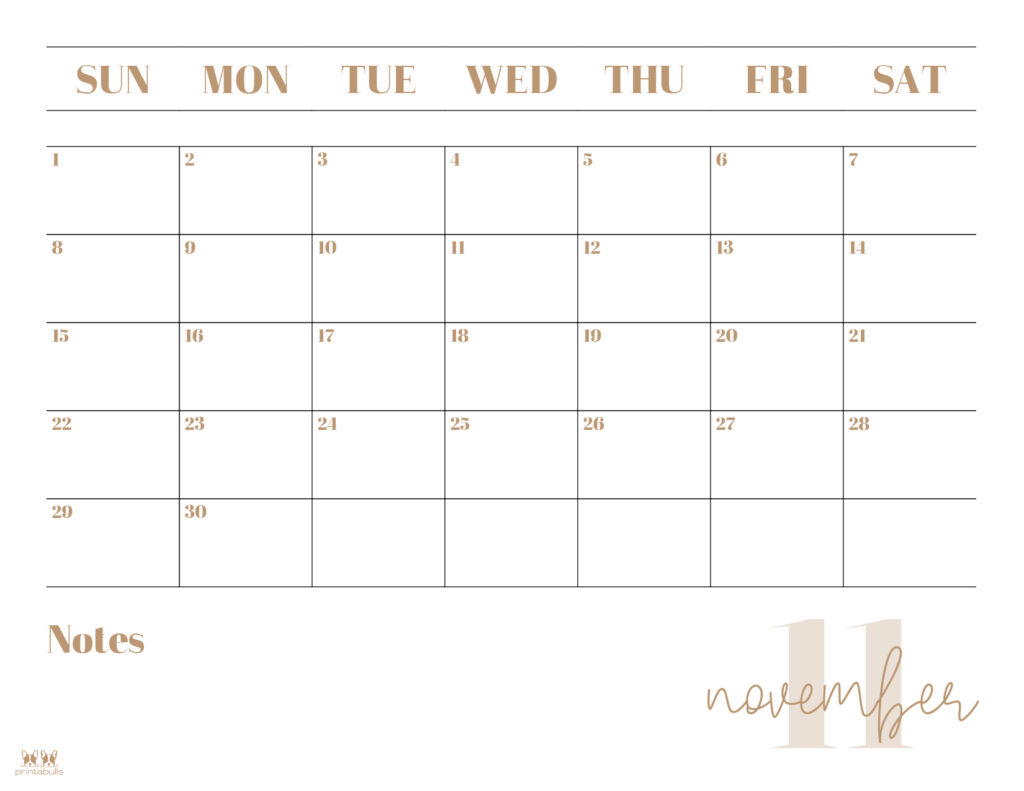 Printable November 2020 Calendar-Style 2