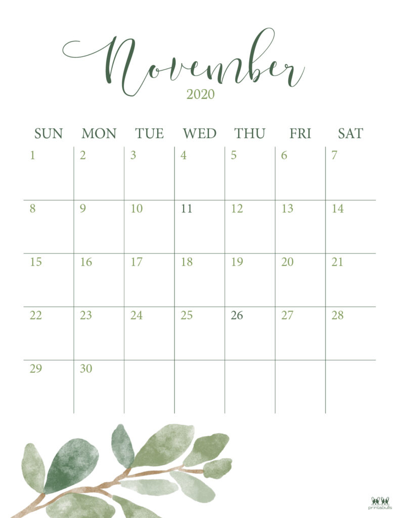 Printable November 2020 Calendar-Style 3