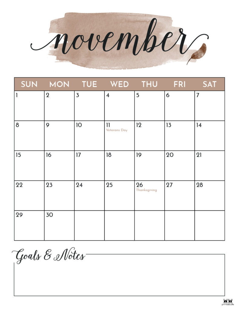 Printable November 2020 Calendar-Style 5