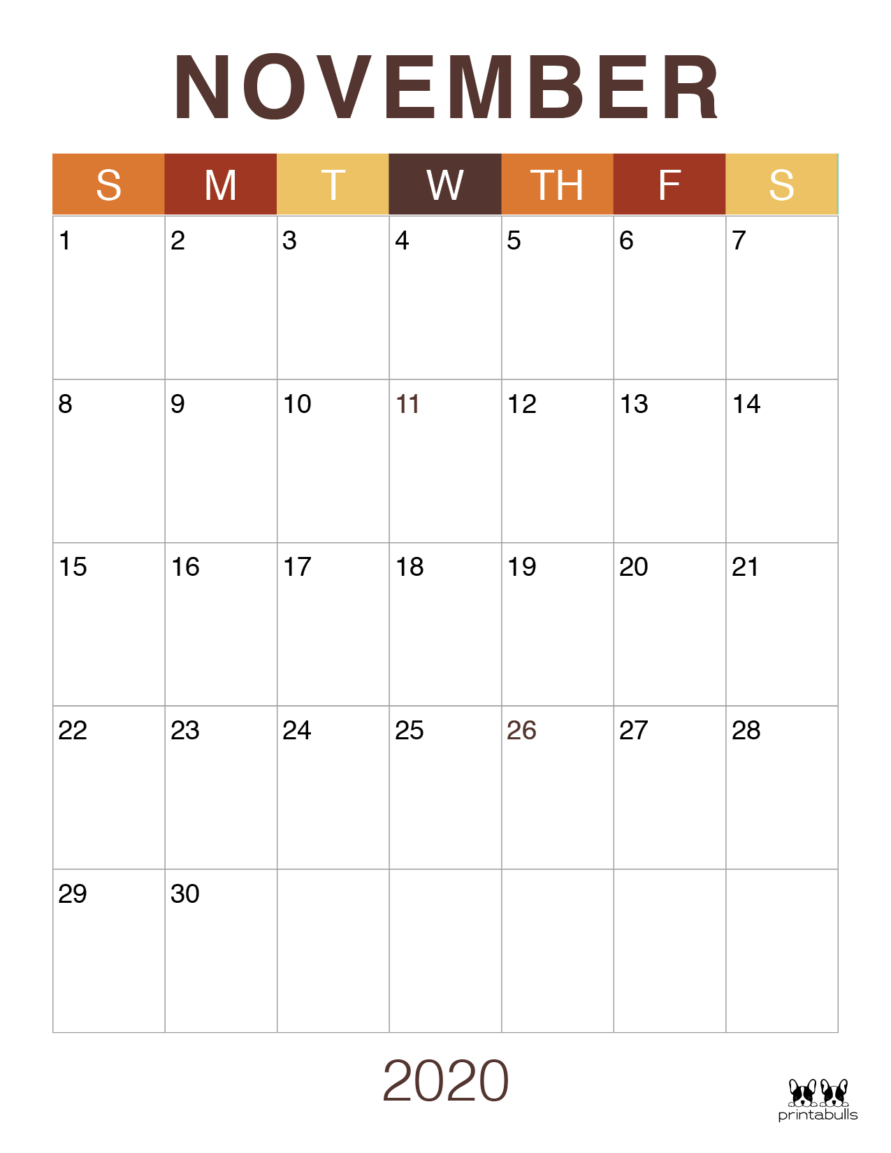 Free Printable November 2020 Calendars - Printable November 2020 Calendar Style 9 