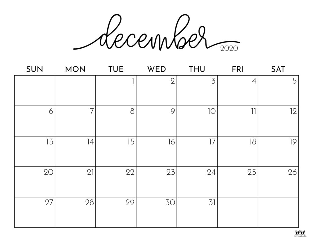 Printable December Calendar-Style 1