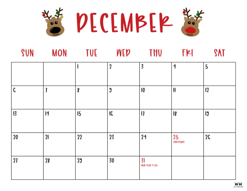 Printable December Calendar-Style 10