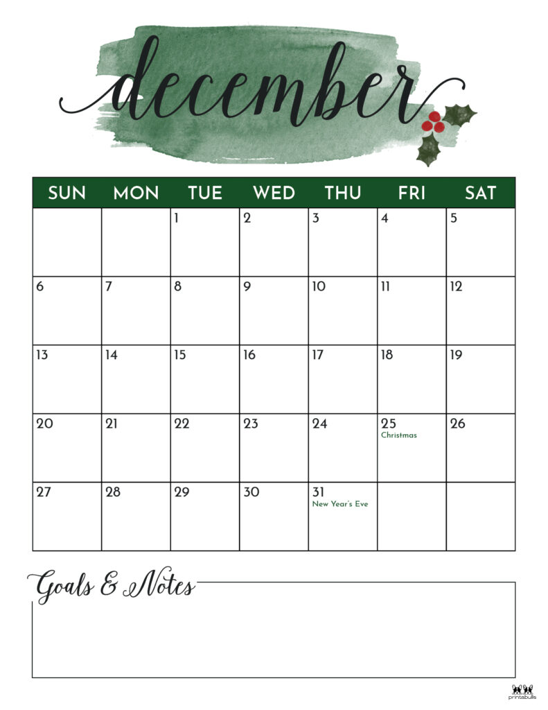 Printable December Calendar-Style 5