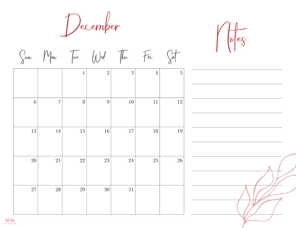 Printable December Calendar-Style 7