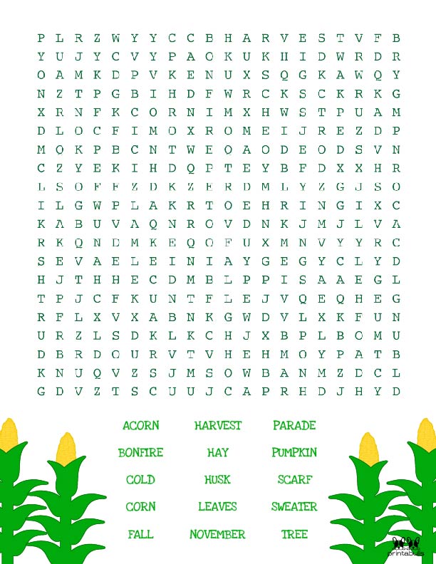 Printable Thanksgiving Word Search-Hard 5