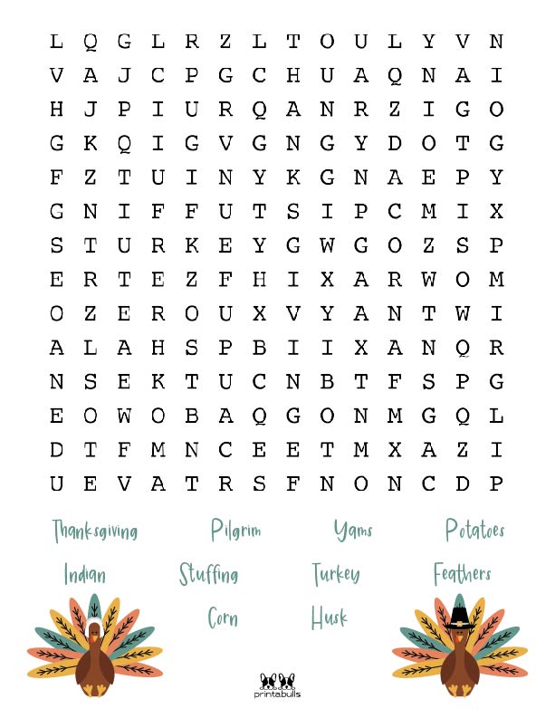 Printable Thanksgiving Word Search-Medium 2
