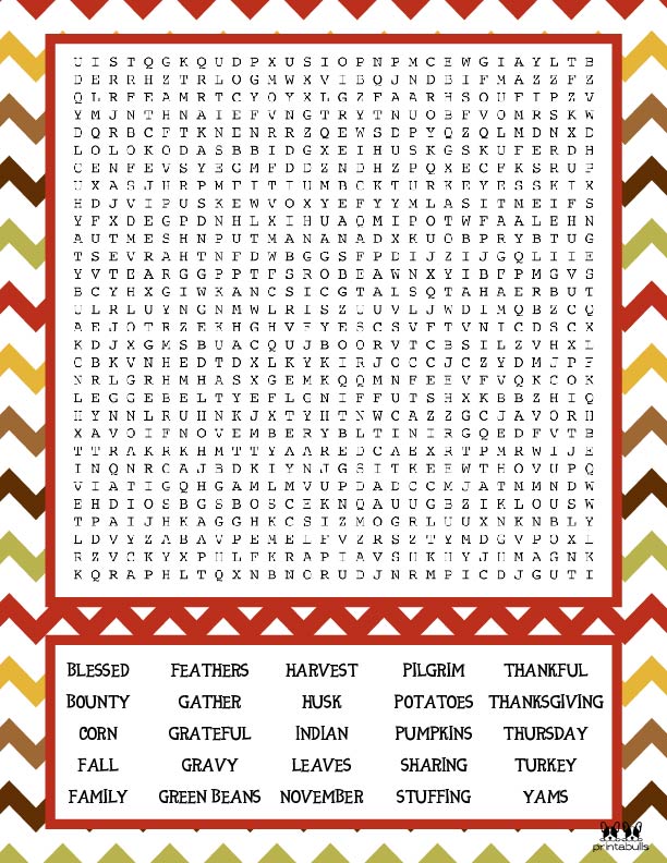 Printable Thanksgiving Word Search-Very Hard 2