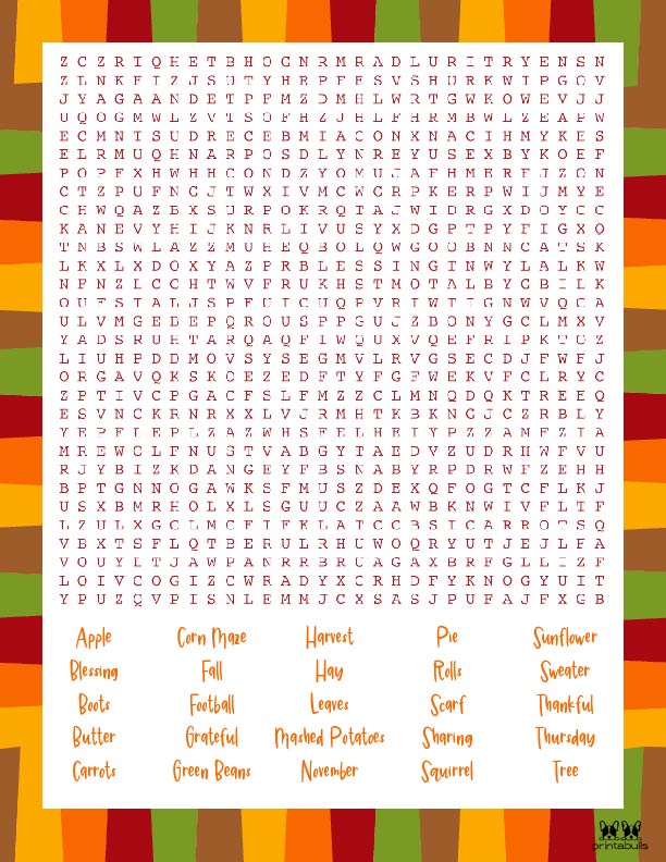 Printable Thanksgiving Word Search-Very Hard 4