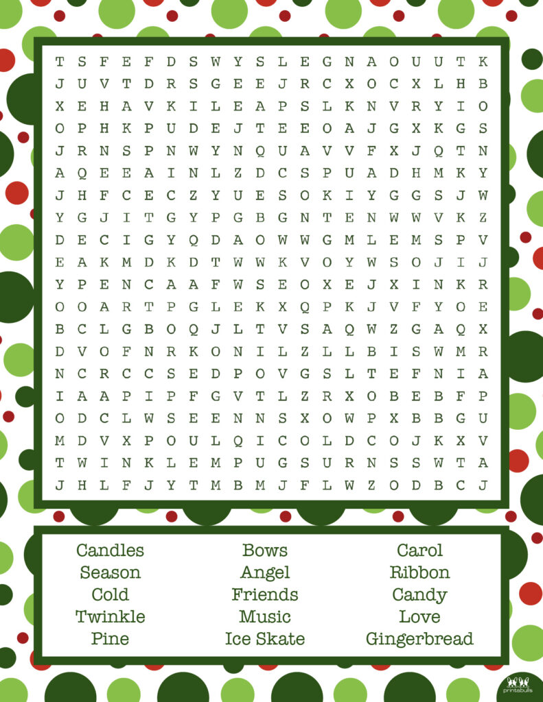Printable Christmas Word Search Hard