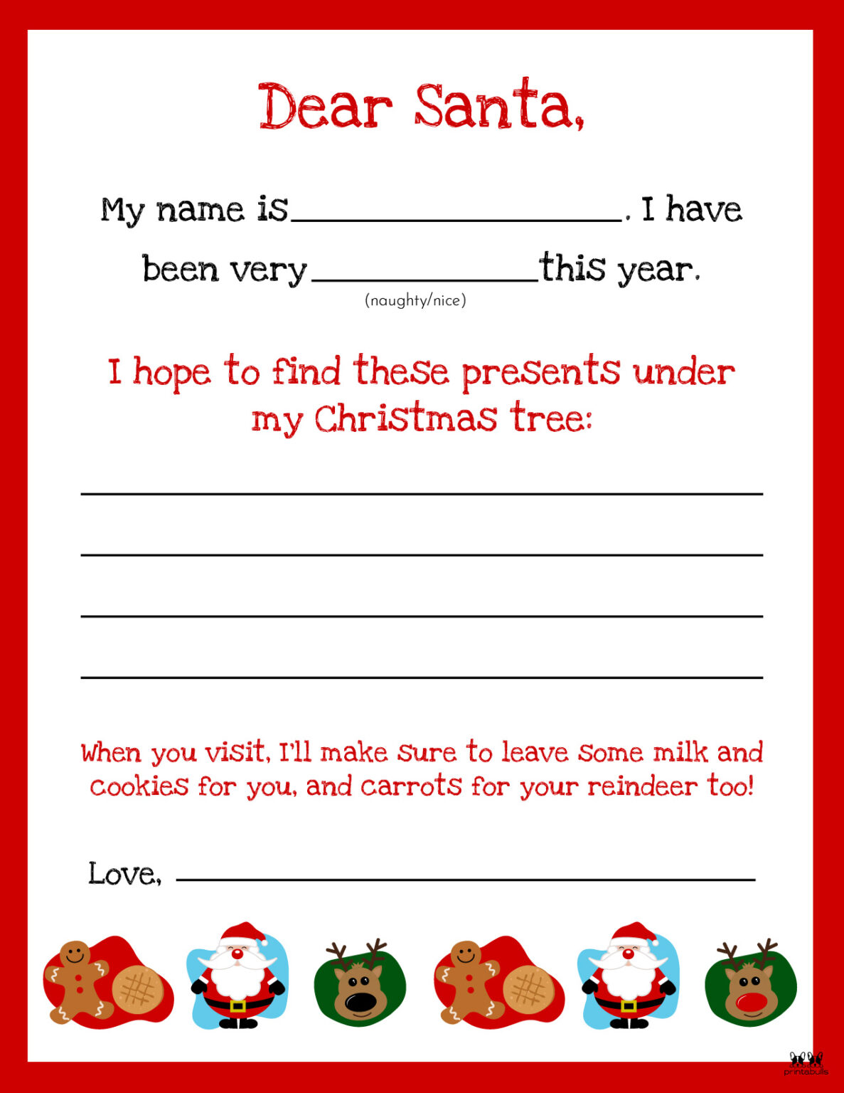 Dear Santa Letter Printables FREE Printabulls
