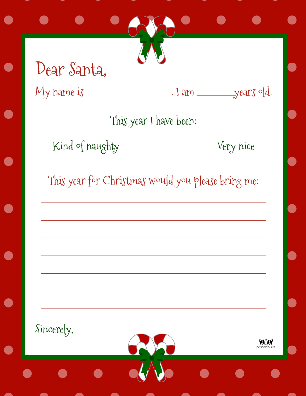 Dear Santa Letter Printables FREE Printabulls