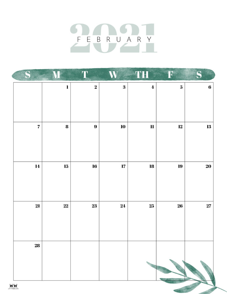 Printable February 2021 Calendar-Style 12