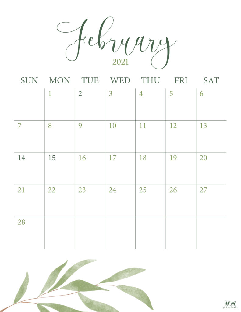 Printable February 2021 Calendar-Style 3