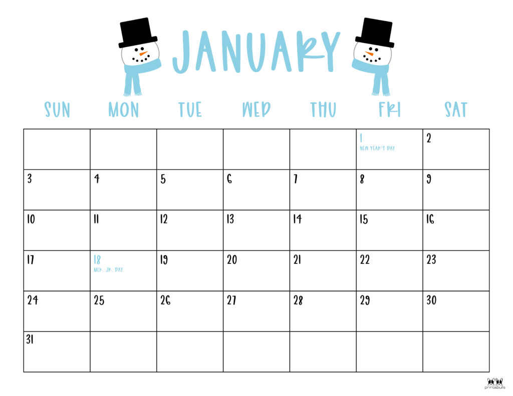 Printable January 2021 Calendar-Style 10