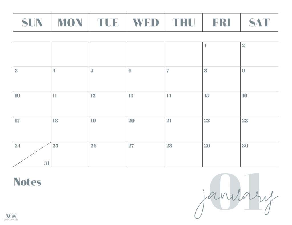 Printable January 2021 Calendar-Style 2