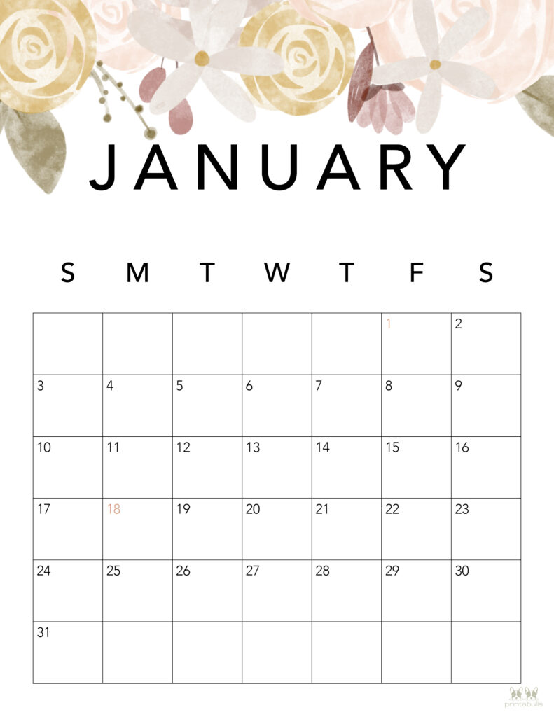 Printable January 2021 Calendar-Style 4