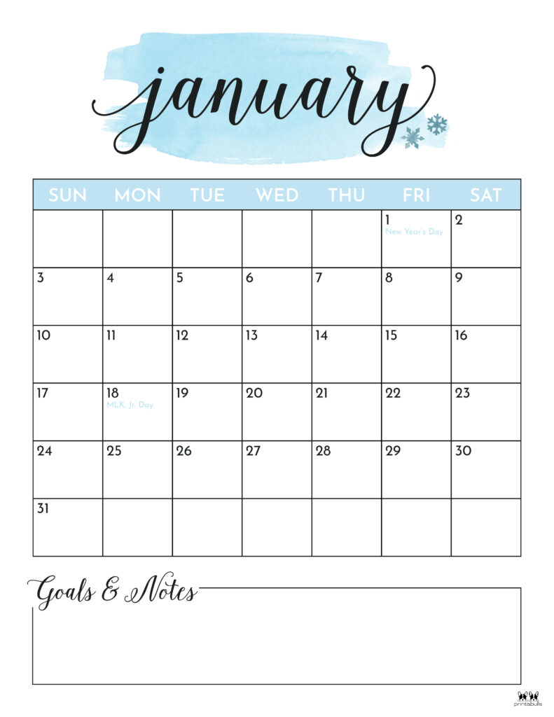 Printable January 2021 Calendar-Style 5