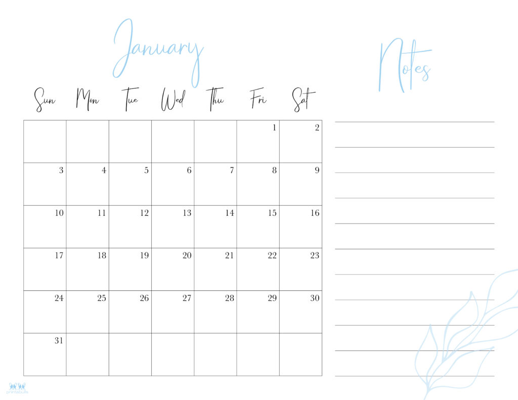 Printable January 2021 Calendar-Style 7