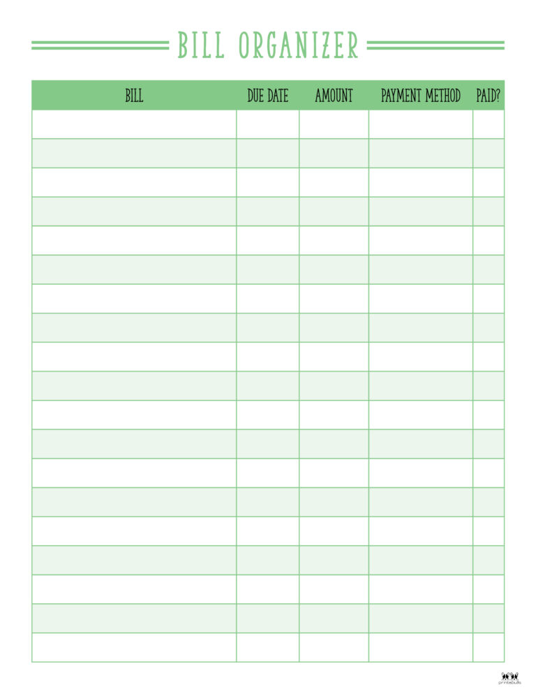 Monthly Bill Organizers 18 Free - Printable Monthly Bill Organizer Page 1 768x994 