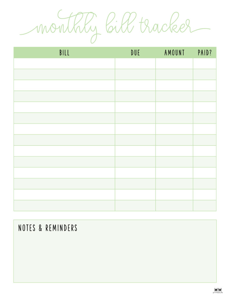 Botanical Monthly Bill Organizer Template Template - Printable PDF