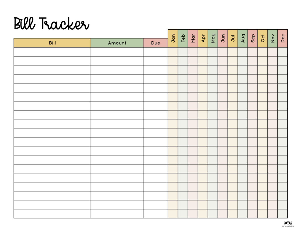 Monthly Bill Tracker Printable Editable Bill Tracker Instant Download 