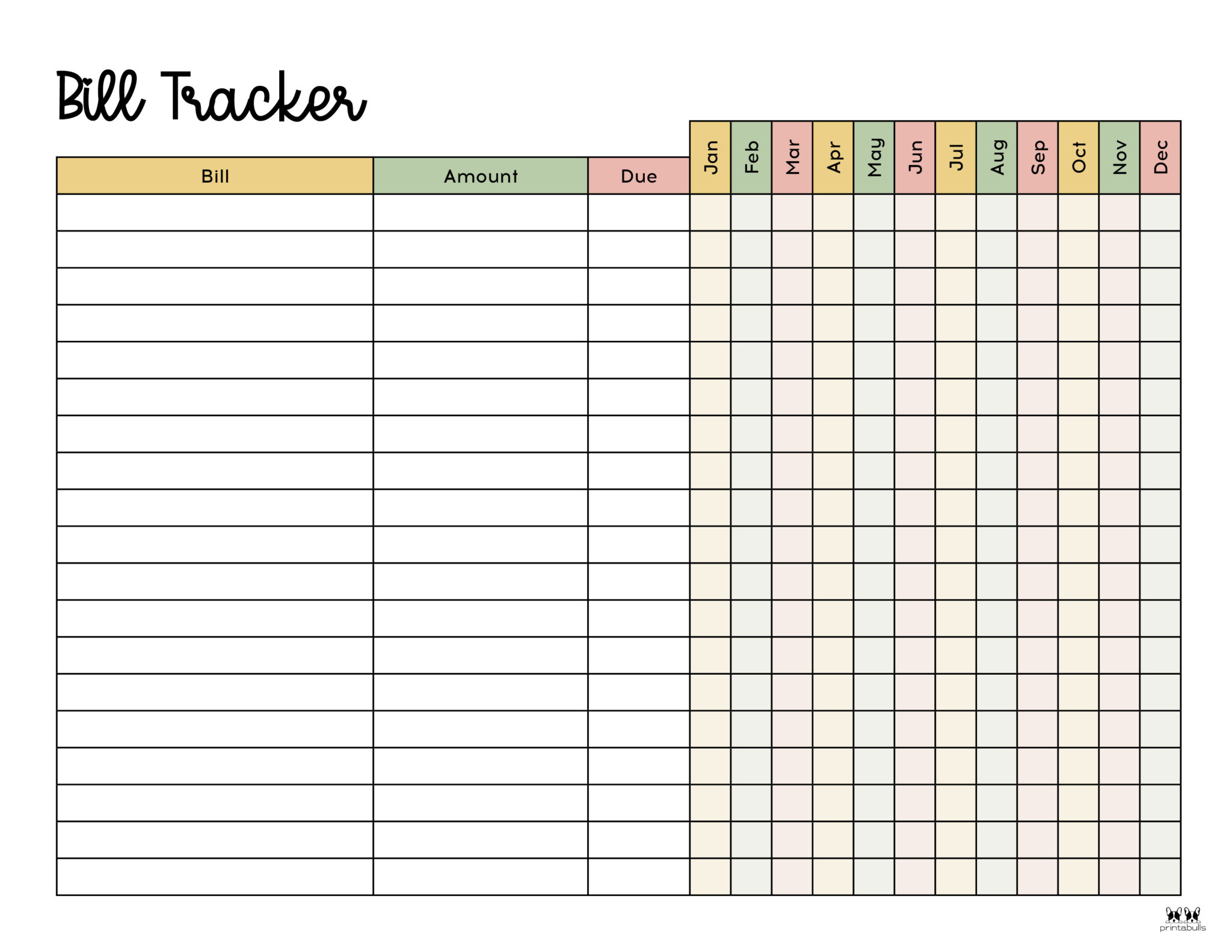 Free Monthly Bill Tracker Printable