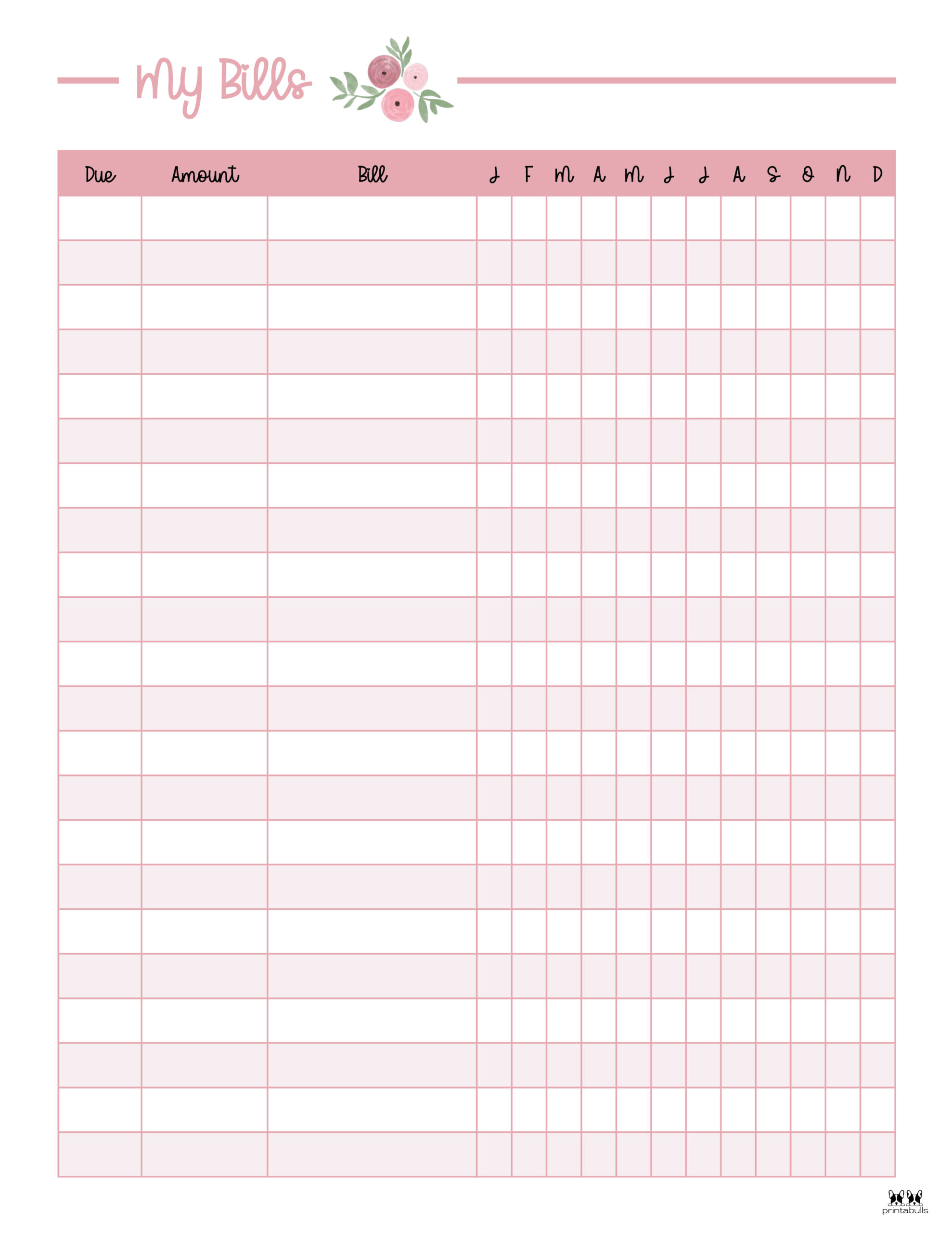 Bill Organizer Printable Free