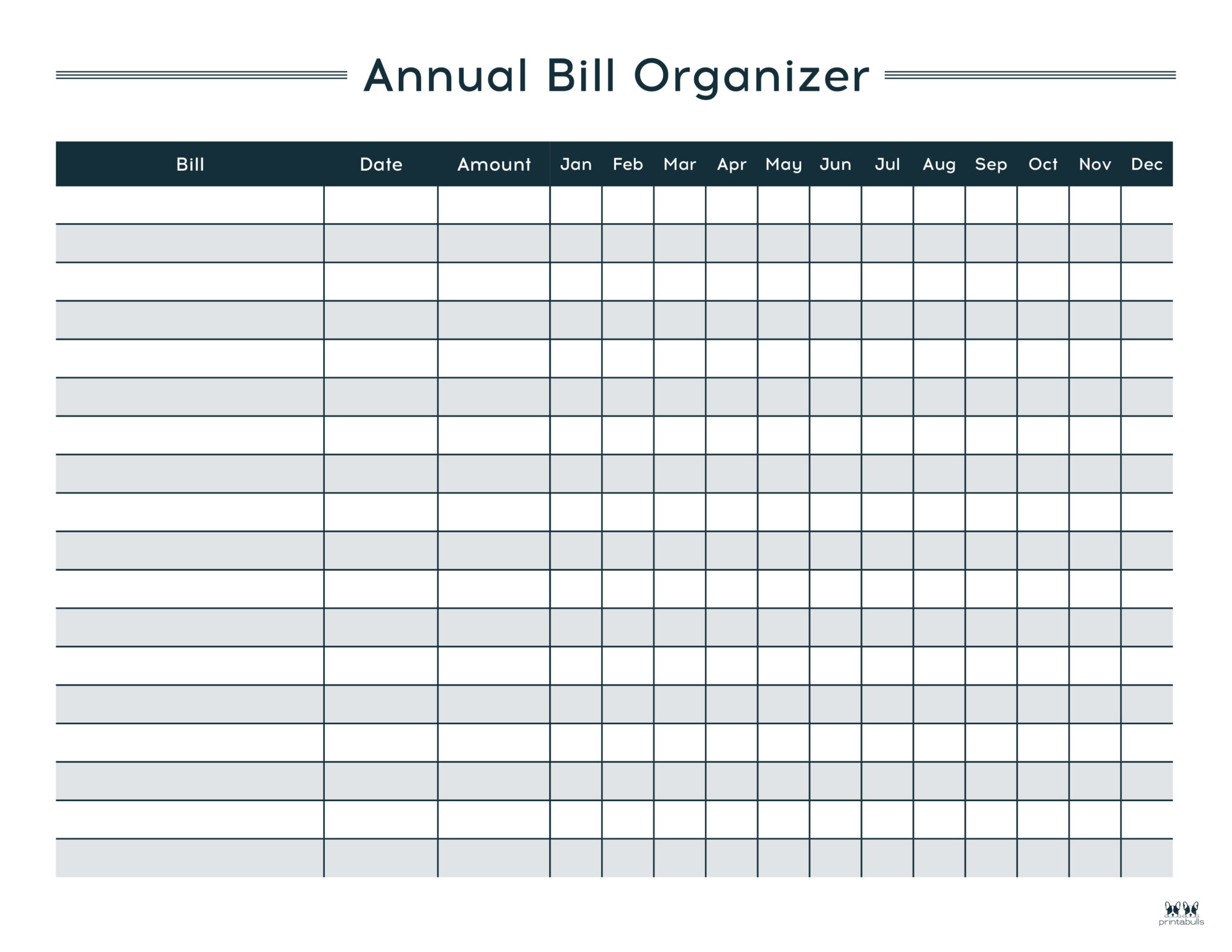 Monthly Bill Organizers - 18 Free Printables | Printabulls