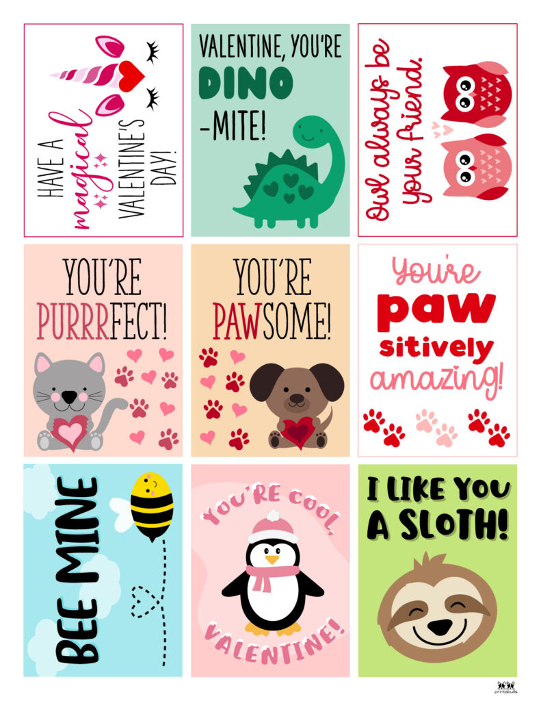 FREE Printable Valentine's Day Cards for School