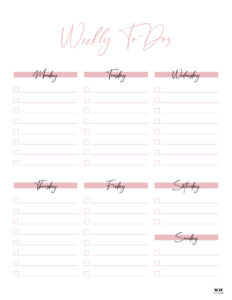 Weekly To Do List Printables - 15 Free Lists | Printabulls