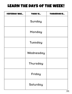Days of the Week Worksheets &amp; Printables - 50 Free Pages | Printabulls