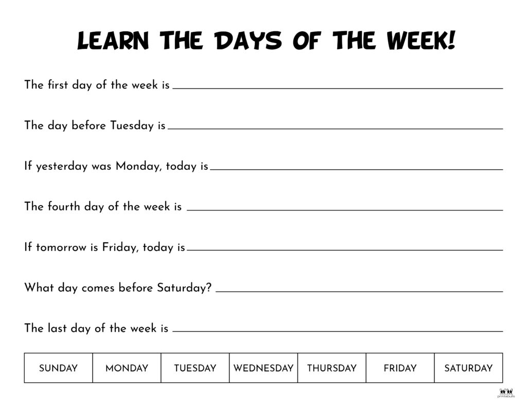 Days of the Week Yesterday and Tomorrow Worksheet / Worksheet