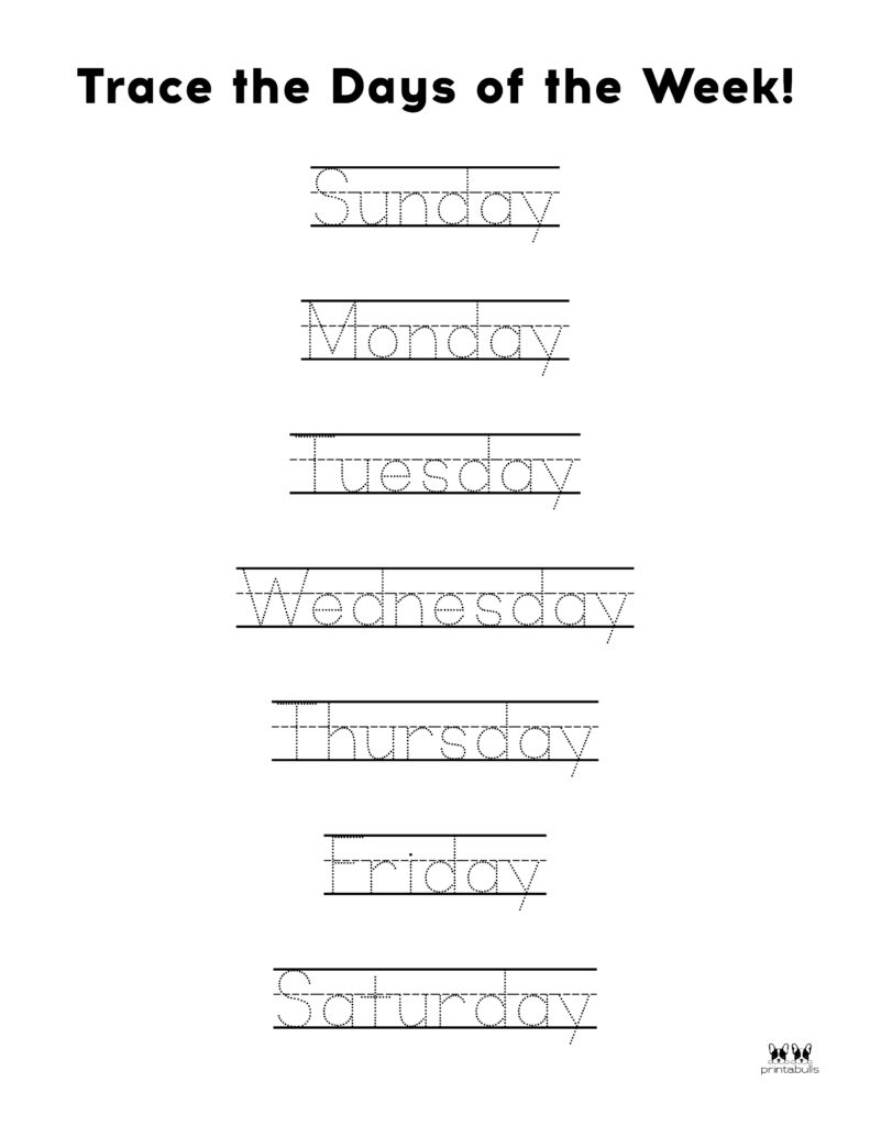 days of the week printables for preschoolers