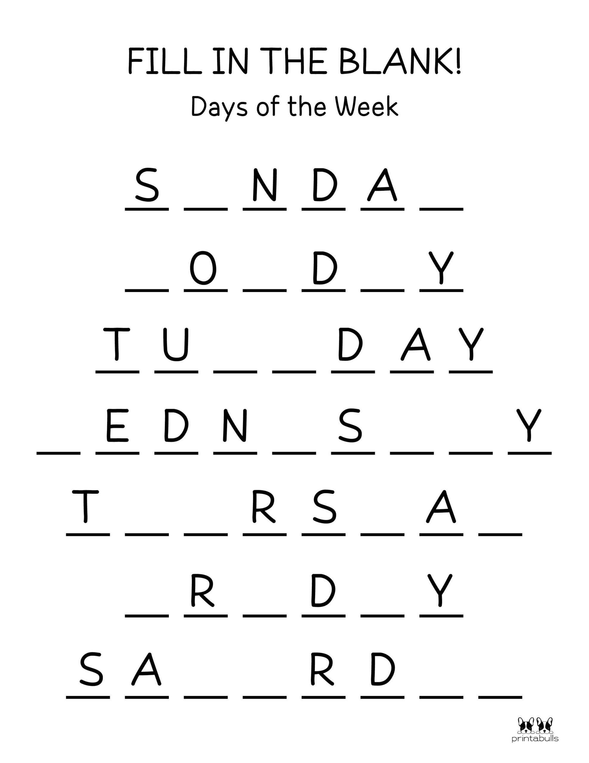 Days Of The Week Worksheets Kindergarten Printable Kindergarten 