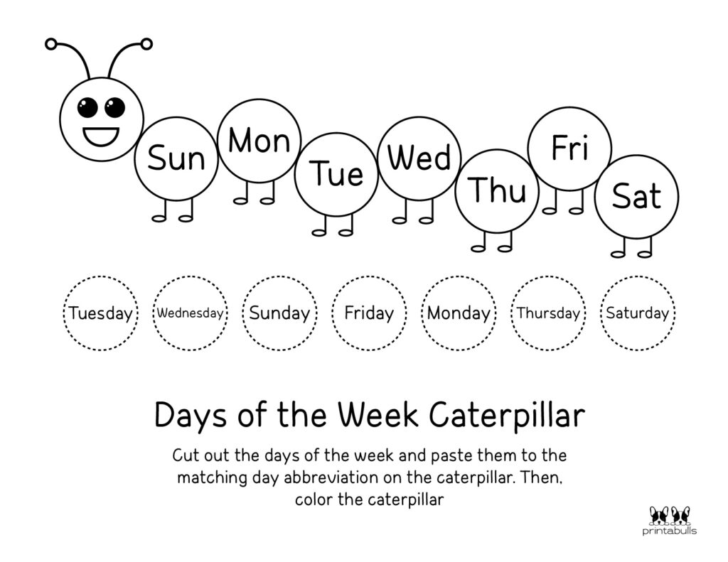 Days Of The Week Worksheets For Preschool Pdf Printable Form Templates And Letter