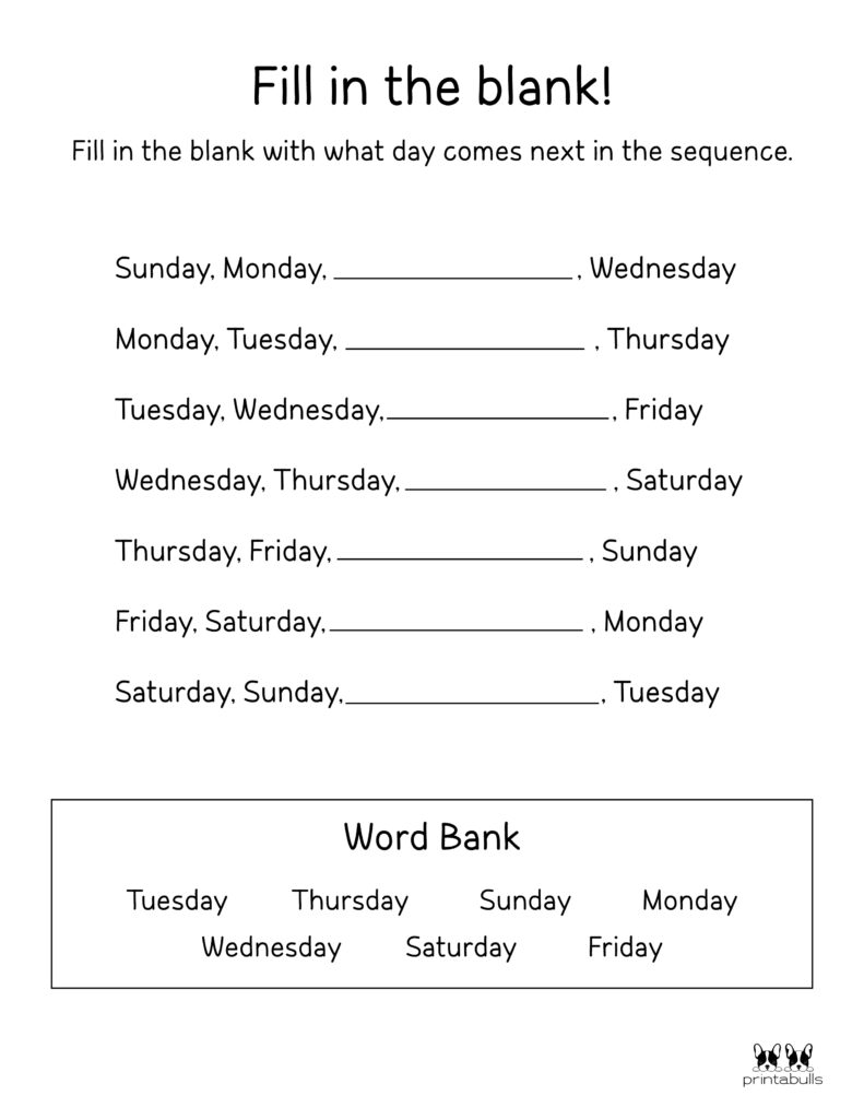 Days of the Week Worksheet-Page 31