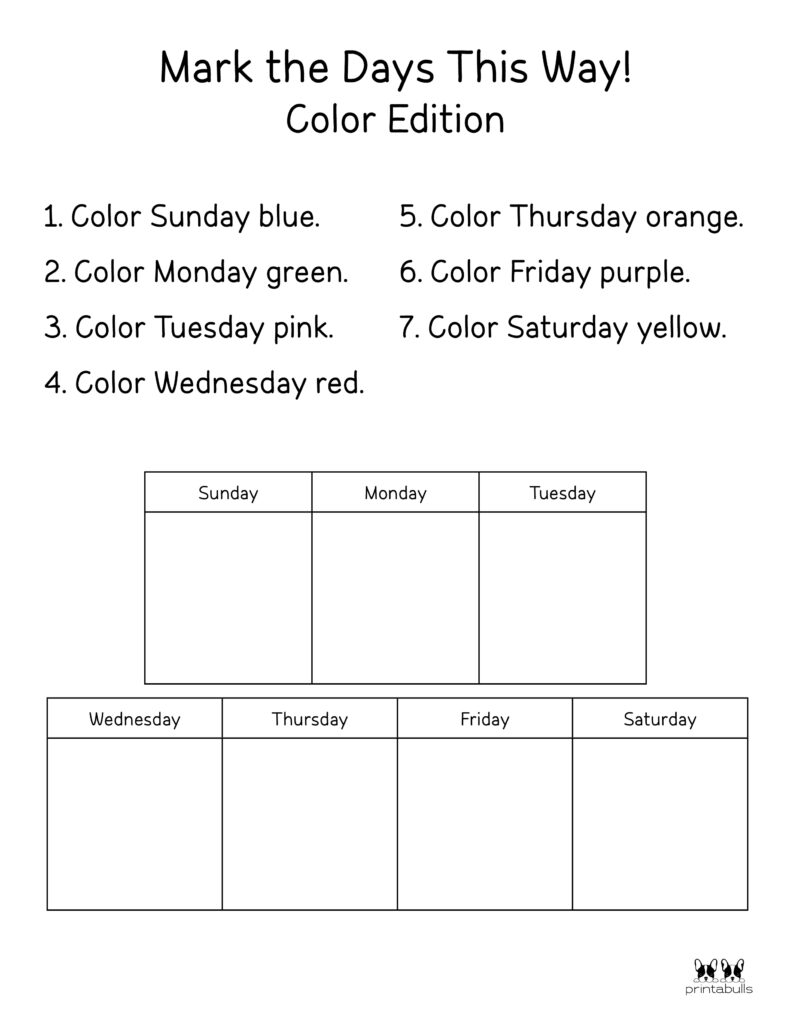 days of the week printables for preschoolers