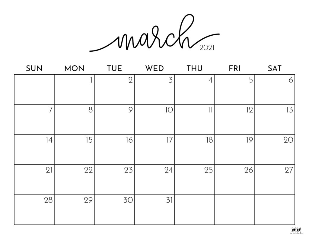 Printable March 2021 Calendar-Style 1