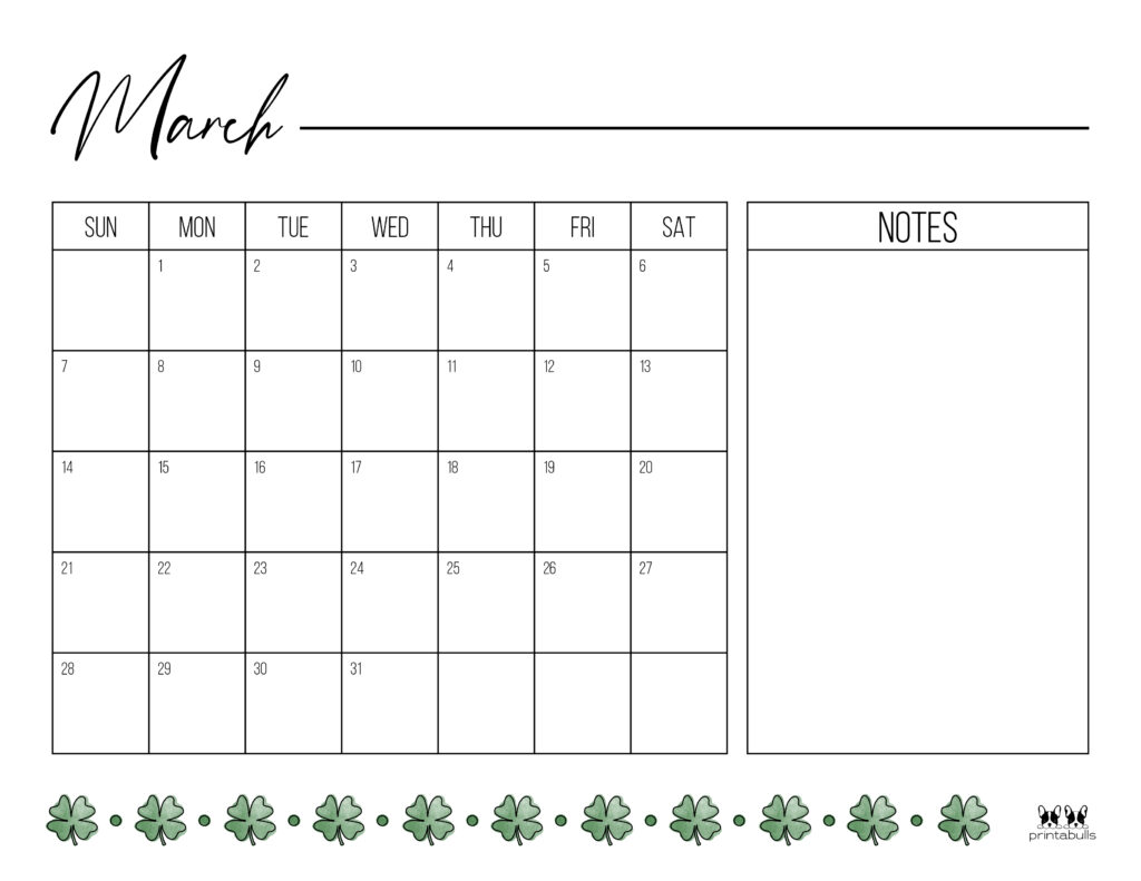 Printable March 2021 Calendar-Style 12