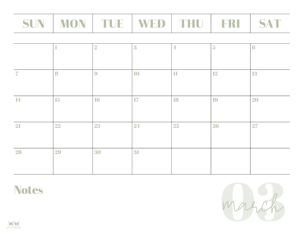 Printable March 2021 Calendar-Style 2