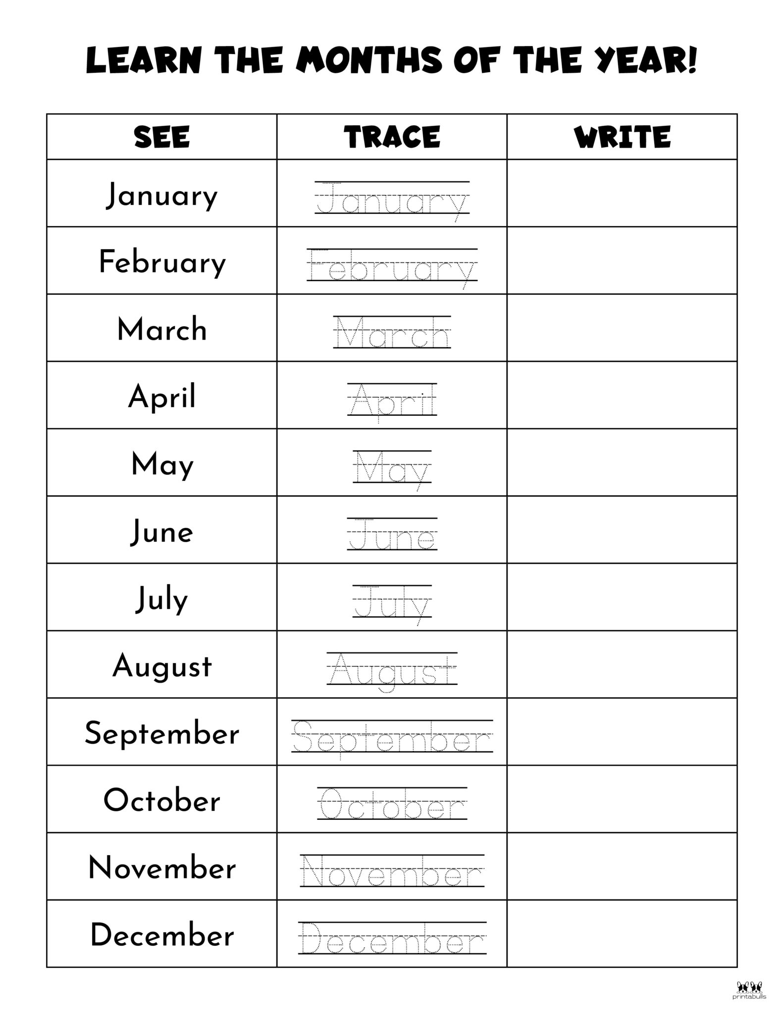 Months of the Year Worksheets & Printables Printabulls