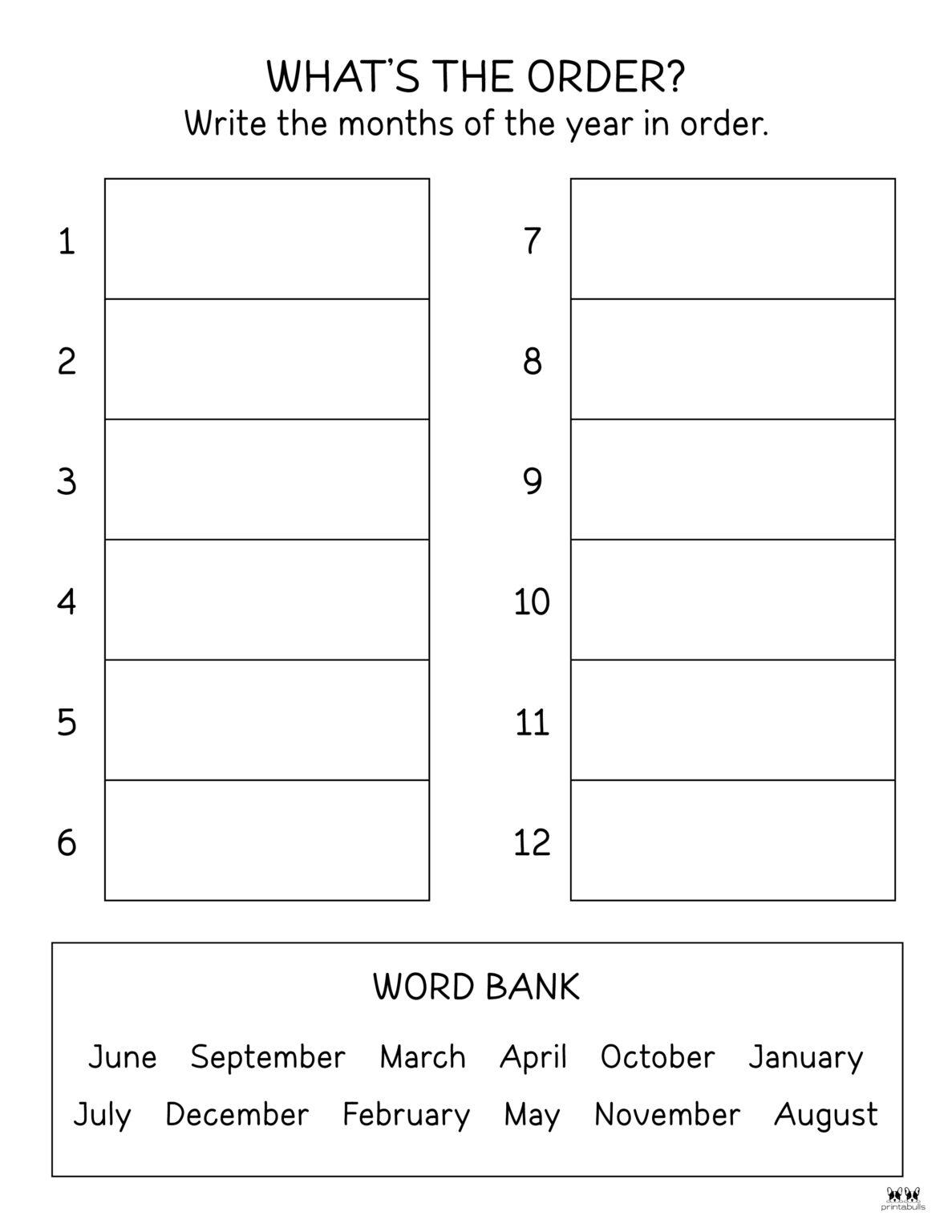 Months of the Year Worksheets & Printables | Printabulls