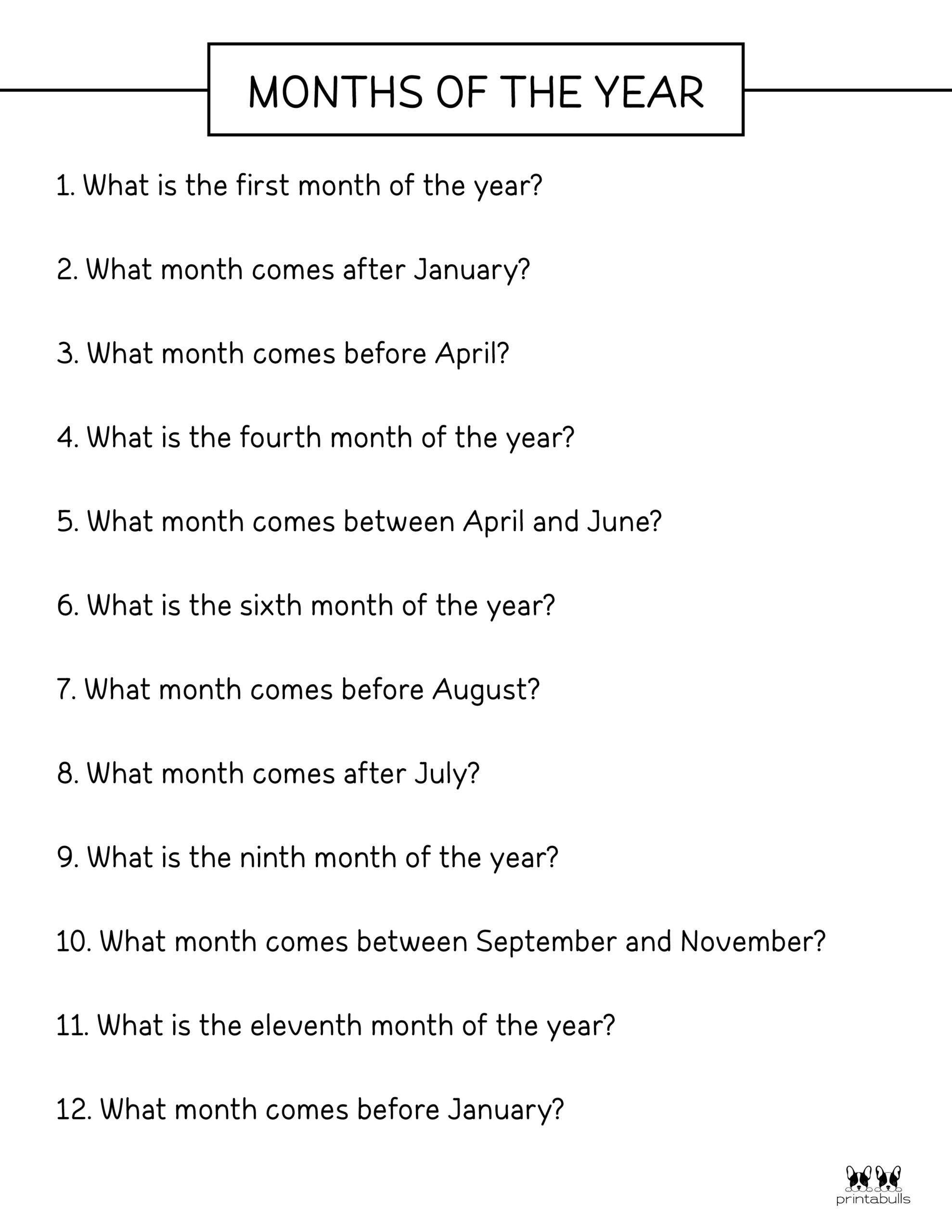 Months of the Year Worksheets & Printables | Printabulls