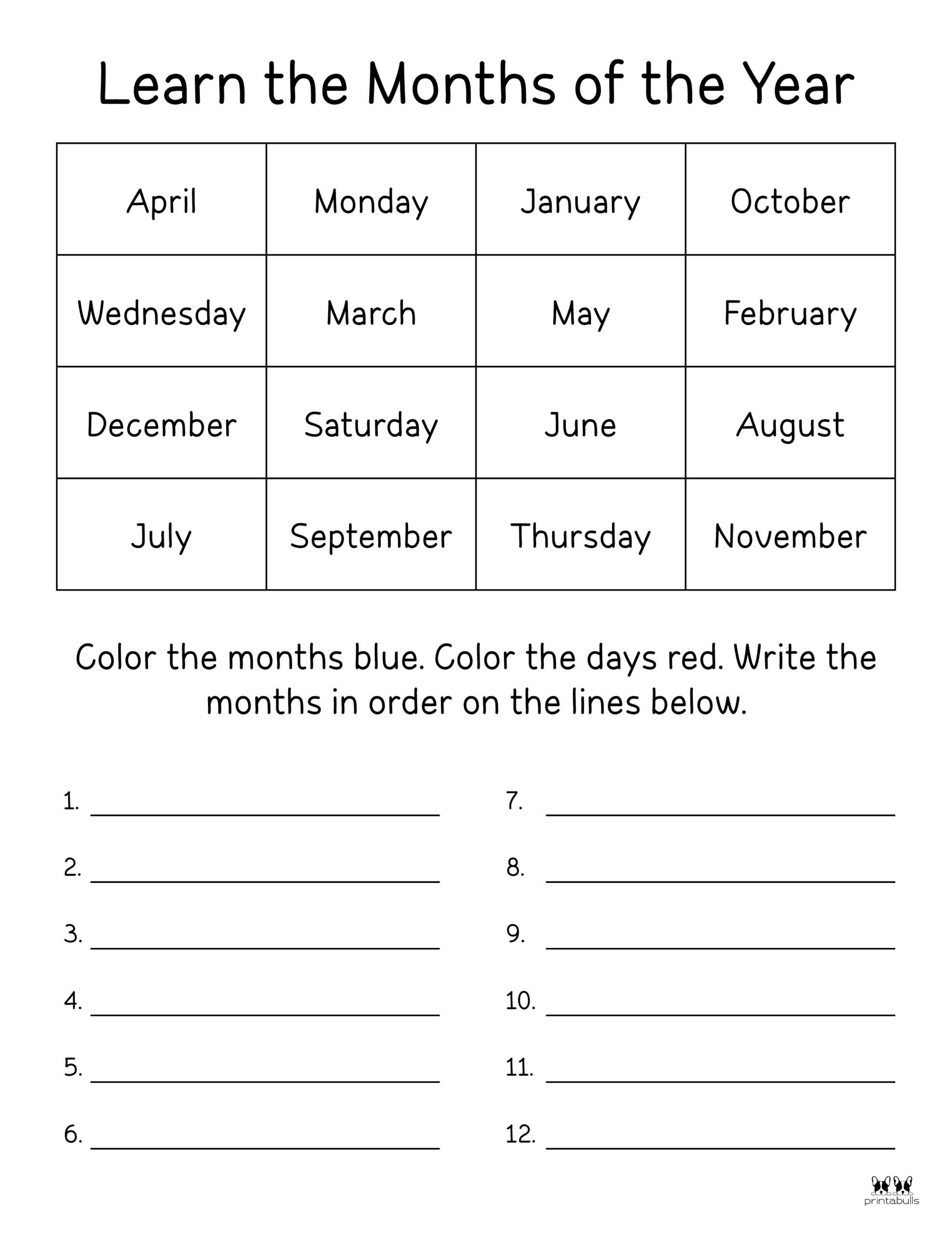 Months Of The Year Worksheet