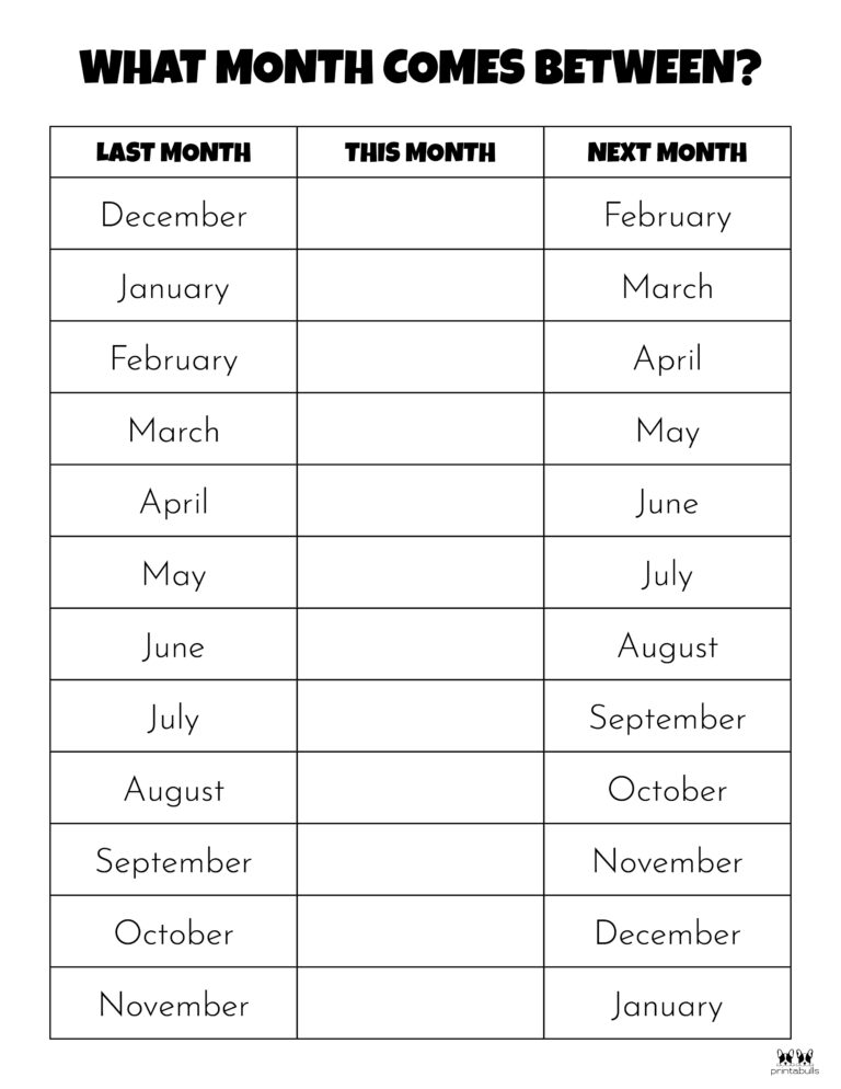Months of the Year Worksheets & Printables | Printabulls