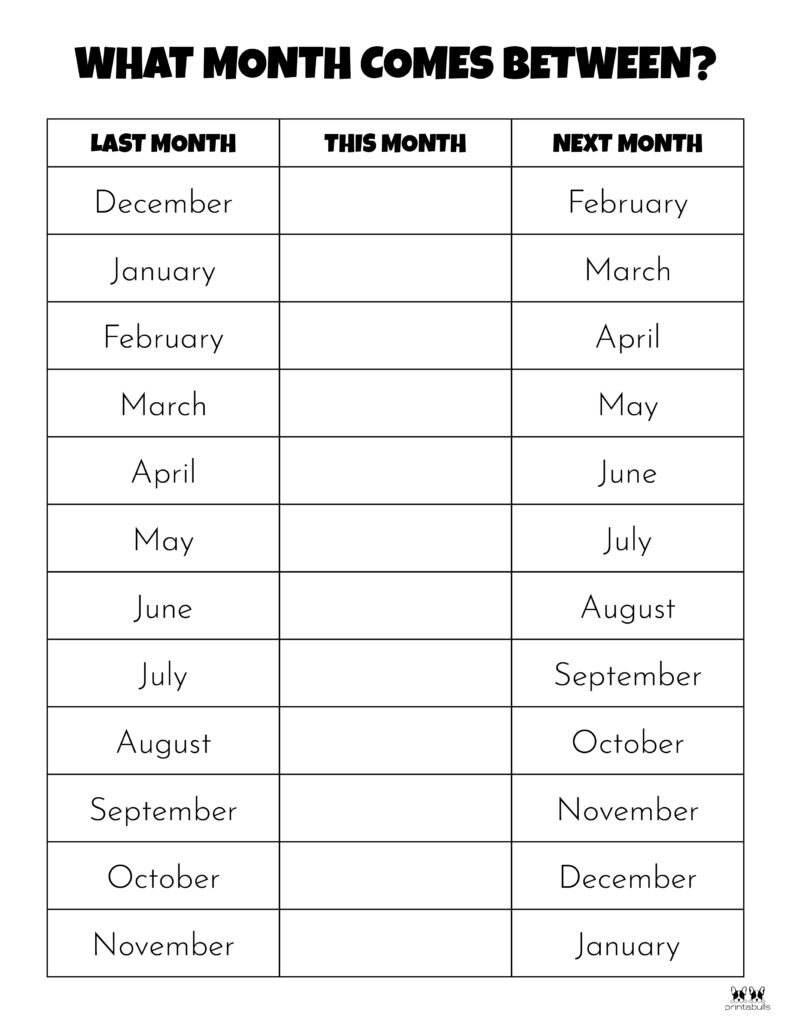 Months Of The Year Worksheets Printables Printabulls