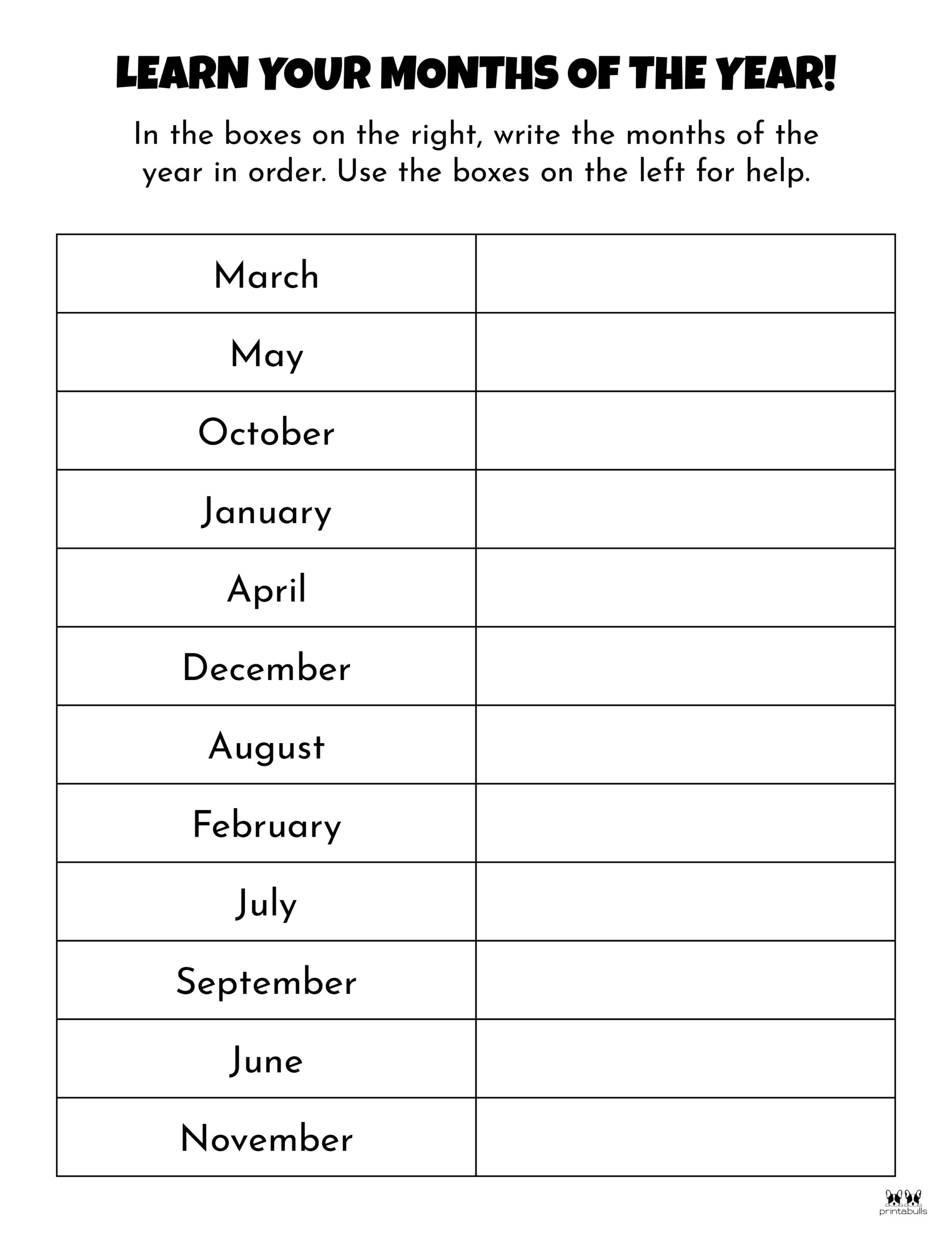 Months of the Year Worksheets & Printables | Printabulls